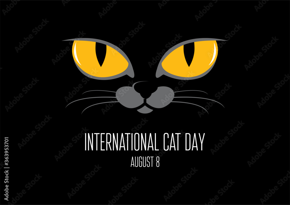International Cat Day vector. Yellow cat eyes on a black background vector.  Face of a black