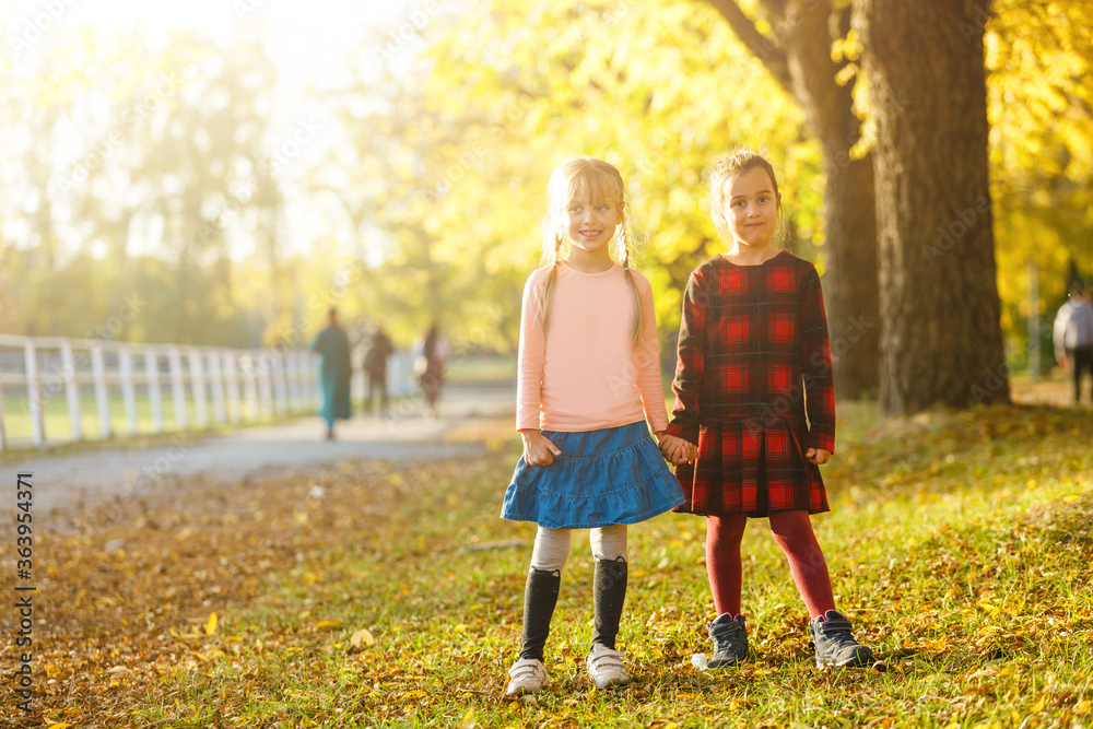 Fototapeta premium two little girls in autumn park
