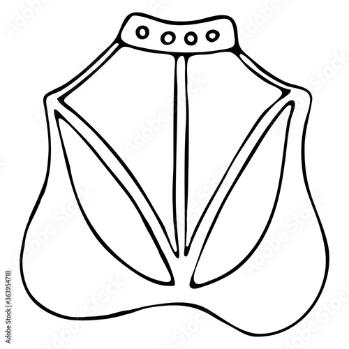 set of female sexy underwear - bra, top with straps and straps, vector elements in doodle style with black outline