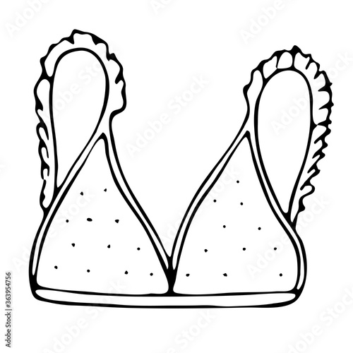 set of female sexy underwear - bra, top, top from a swimsuit, vector elements in doodle style with black outline