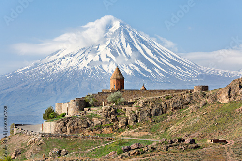 Khor Virap Monastery with the Mount Ararat in the background in Armenia photo