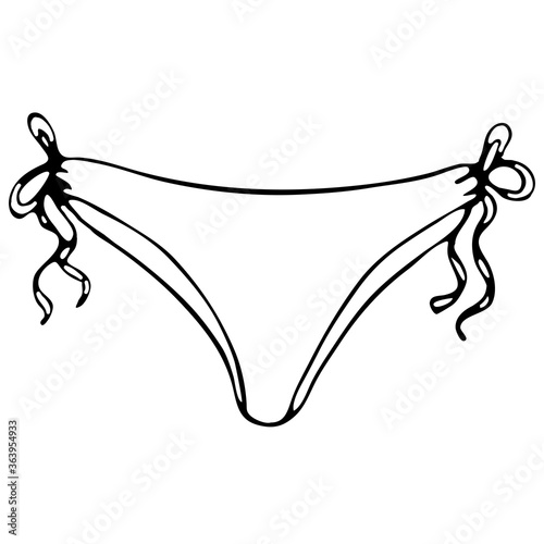 set of female sexy underwear - cute underpants, vector elements in doodle style with black outline
