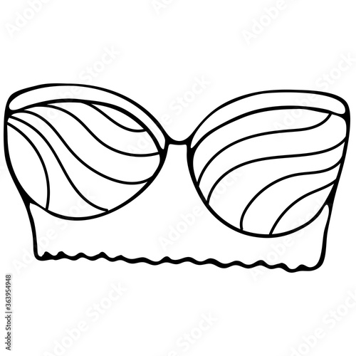 set of female sexy underwear - bra, top, top from a swimsuit, vector elements in doodle style with black outline