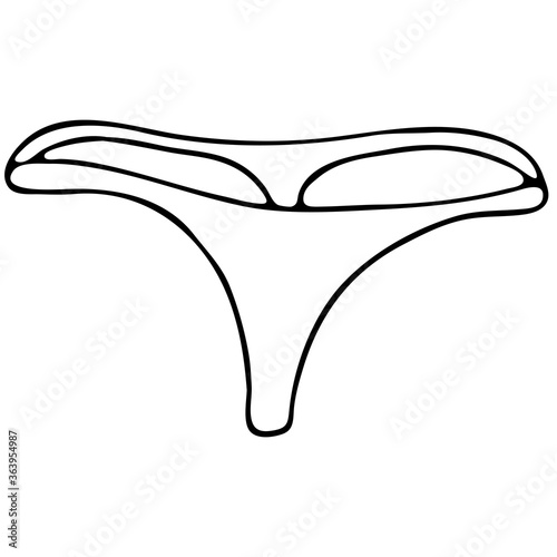 set of female sexy underwear - cute thong panties, vector elements in doodle style with black outline