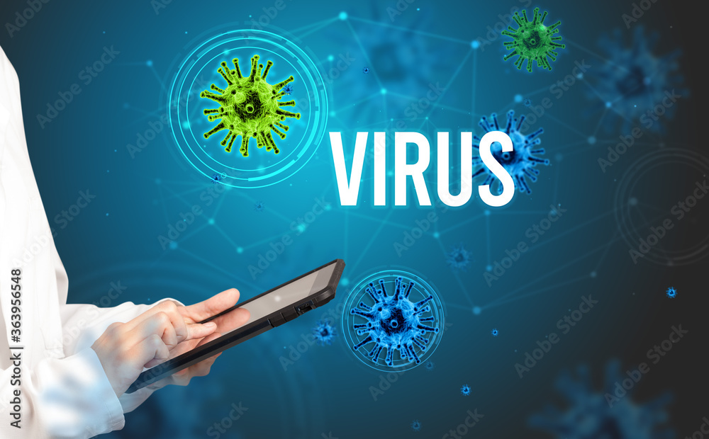 doctor prescribes a prescription with VIRUS inscription, pandemic concept doctor prescribes a prescription with VIRUS inscription, pandemic concept