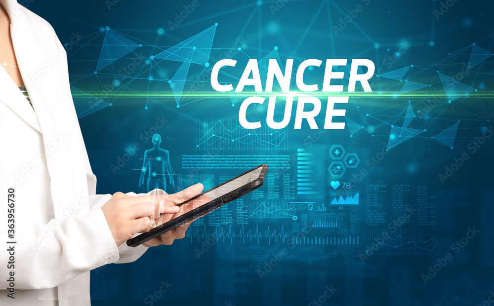 doctor writes notes on the clipboard with CANCER CURE inscription, medical diagnosis concept doctor writes notes on the clipboard with CANCER CURE inscription, medical diagnosis concept