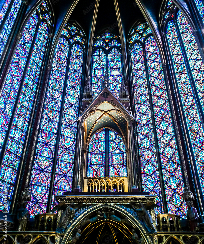 The Sainte Chapelle (Holy Chapel) in Paris, France. The Sainte Chapelle is a royal medieval Gothic chapel in Paris and one of the most famous monuments of the city.