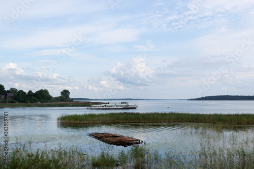 Fototapeta Naklejka Na Ścianę i Meble -  boat on the lake Seliger in Russia, near Ostashkov town