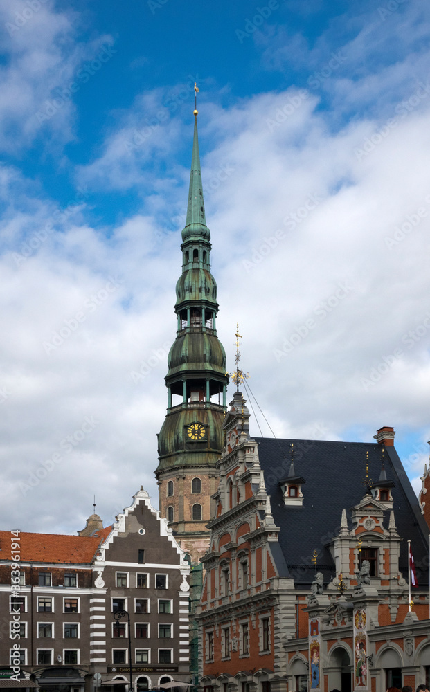 central Riga square with house of Blackheads and st peter’s cathedral, Latvia central Riga square with house of Blackheads and st peter’s cathedral, Latvia