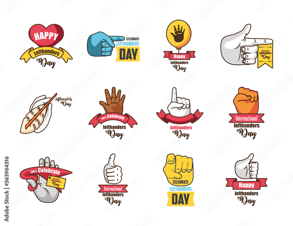 set of icons international lefthanders day set of icons international lefthanders day