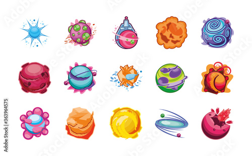 fantastic planets set of icons