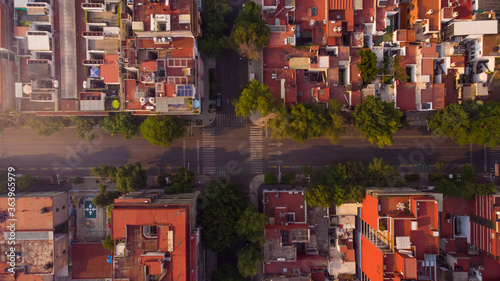 Obraz na płótnie Aerial view of an empty street in the Condesa neighborhood. Mexico City aerial view w salonie