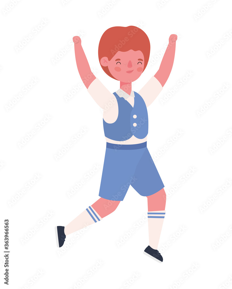 Boy kid cartoon with uniform jumping design, Back to school eduacation class lesson theme Vector illustration Boy kid cartoon with uniform jumping design, Back to school eduacation class lesson theme Vector illustration