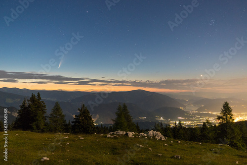 Comet NEOWISE from Dobratsch with View To Villach Carinthia Austria By Night