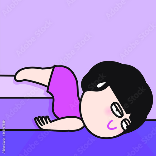 Tired Girl Doing Lazy Crawling From Bed Concept Card Character illustration