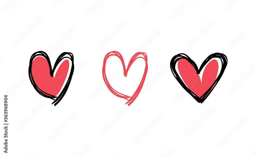 Heart doodles collection. Hand drawn hearts. Vector illustration set.