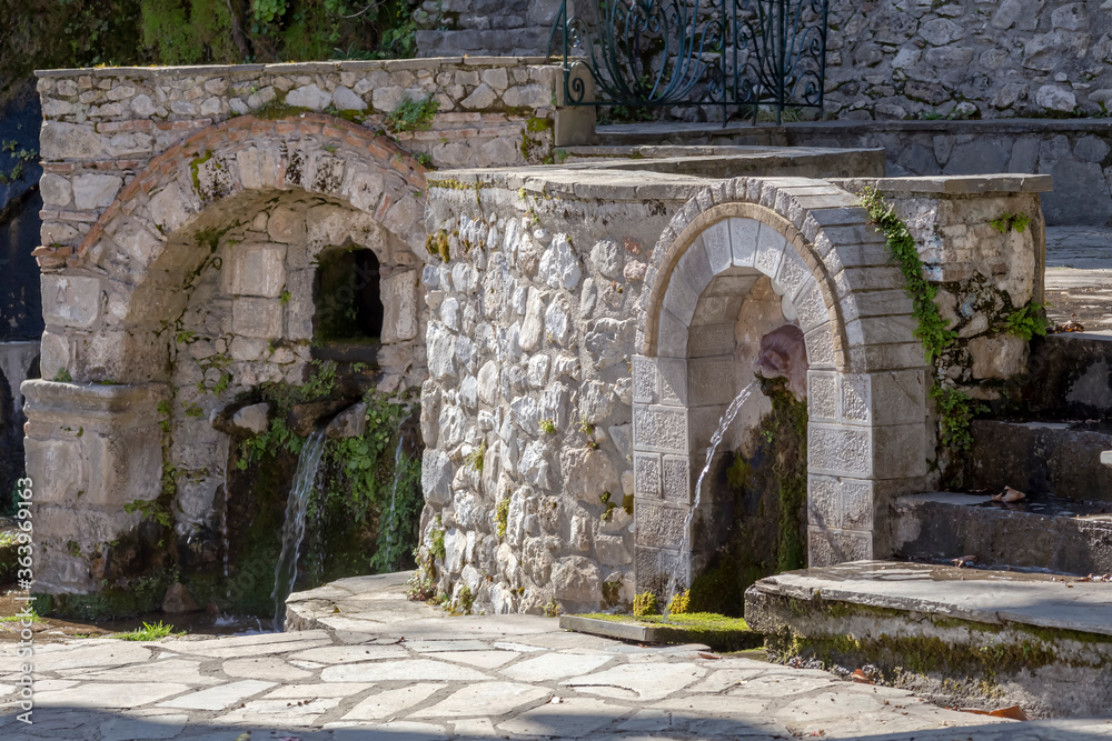 Stone springs in the village Parorio (Laconia , Peloponnese, Greece)