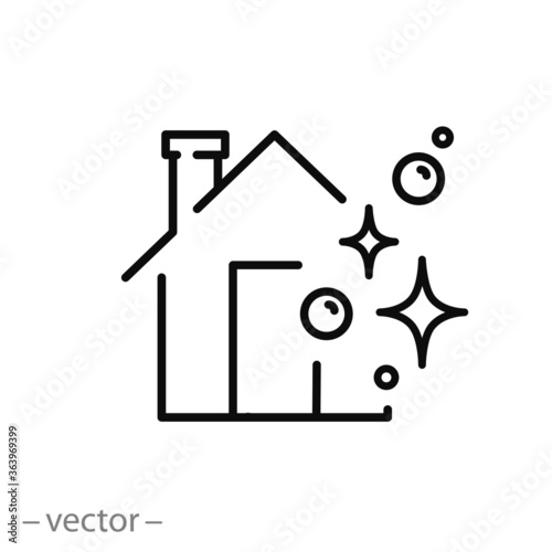 clean house icon, home wash, service cleaner, thin line web symbol on white background - editable stroke vector illustration eps10