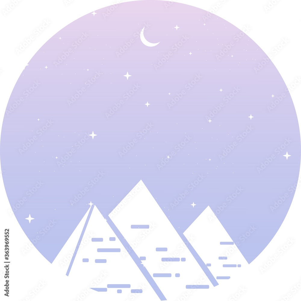 Egypt desert background illustration with moon, pyramids and stars in the sky. Blue and purple vector template landscape of Egypt famous landmarks. Background theme and wallpaper. Egypt desert background illustration with moon, pyramids and stars in the sky. Blue and purple vector template landscape of Egypt famous landmarks. Background theme and wallpaper.