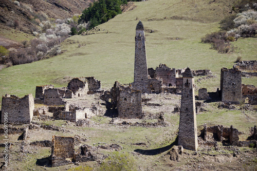 The Republic of Ingushetia. Dzheyrakhsky district. Tower complex Targim. Open-air museum. photo