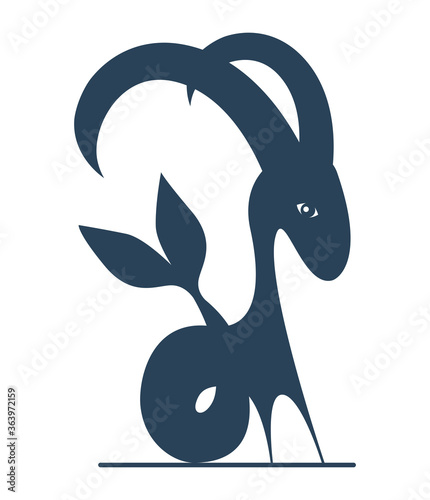 Dark blue zodiac sign Capricorn depicting a goat with a fish tail. Illustration of an astrology sign. Vector icon