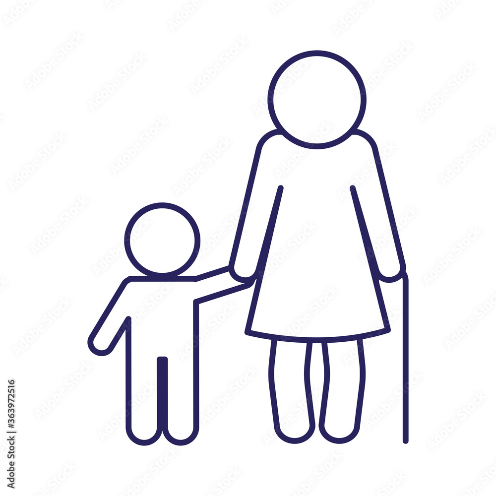 grandmother and grandson avatar line style icon design, Family relationship and generation theme Vector illustration grandmother and grandson avatar line style icon design, Family relationship and generation theme Vector illustration