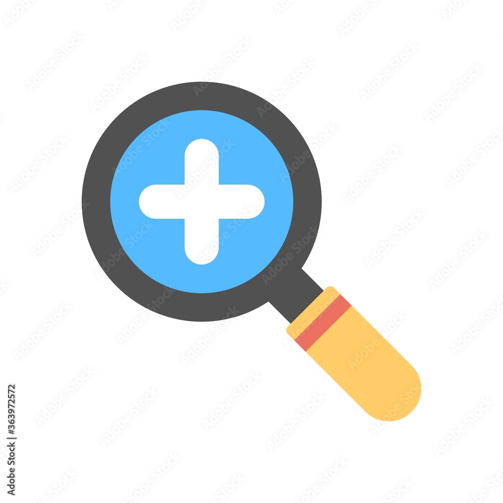 Magnifier with plus sign. Zoom in icon illustration in flat design style. Magnifier with plus sign. Zoom in icon illustration in flat design style.