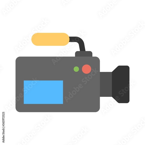 Professional video camera for television broadcasting and film shooting. Flat icon illustration.