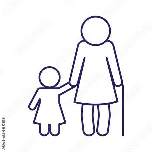grandmother and granddaughter avatar line style icon design, Family relationship and generation theme Vector illustration