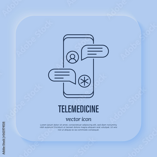 Telemedicine: online chat on smartphone screen. Online consultation. Thin line icon. Non-contact diagnostics. Vector illustration.