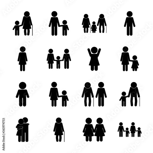 avatars silhouette style icon set design, Family relationship and generation theme Vector illustration