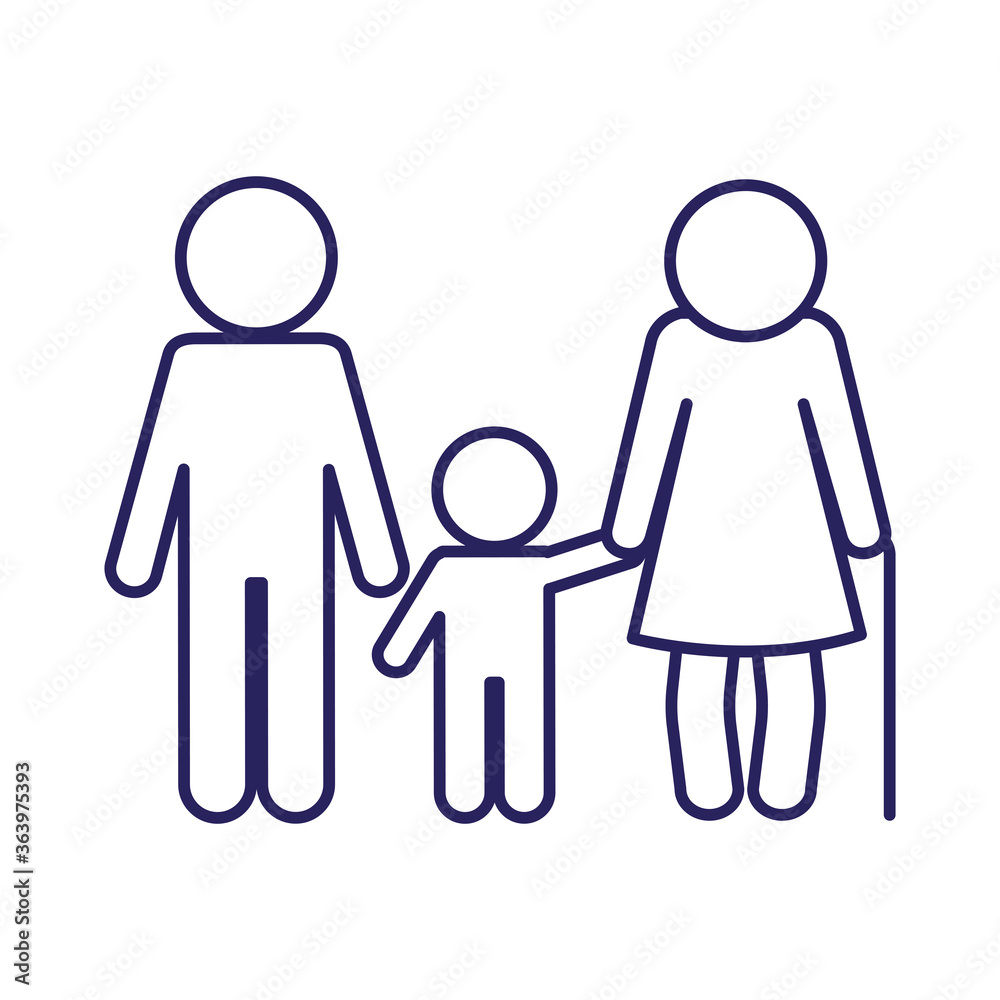 grandmother son and grandson avatar line style icon design, Family relationship and generation theme Vector illustration grandmother son and grandson avatar line style icon design, Family relationship and generation theme Vector illustration