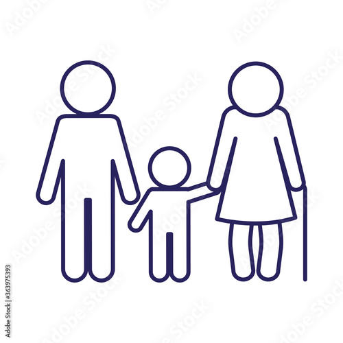 grandmother son and grandson avatar line style icon design, Family relationship and generation theme Vector illustration