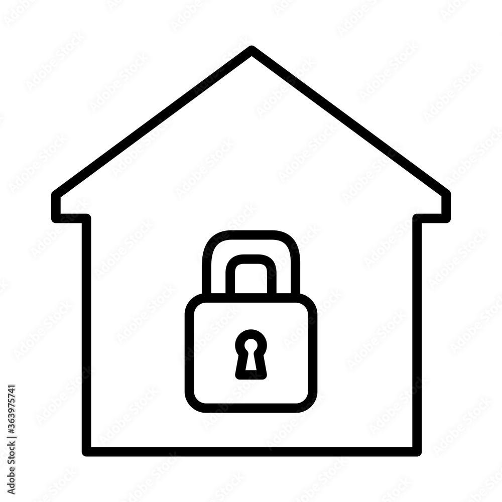 house with security padlock icon, line style house with security padlock icon, line style