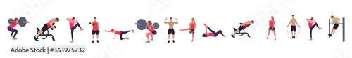 Man and woman gym set. Workout flat illustration collection - Vector