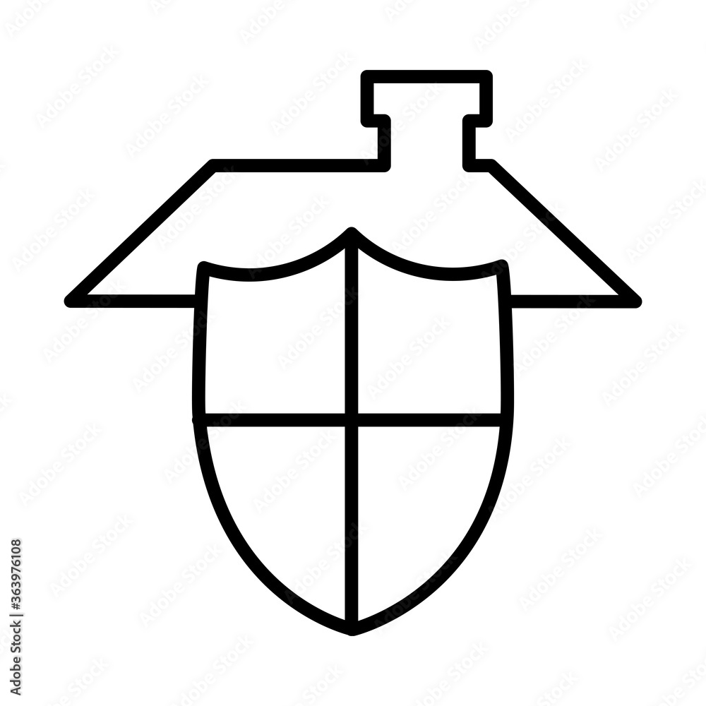 security shield with house roof icon, line style