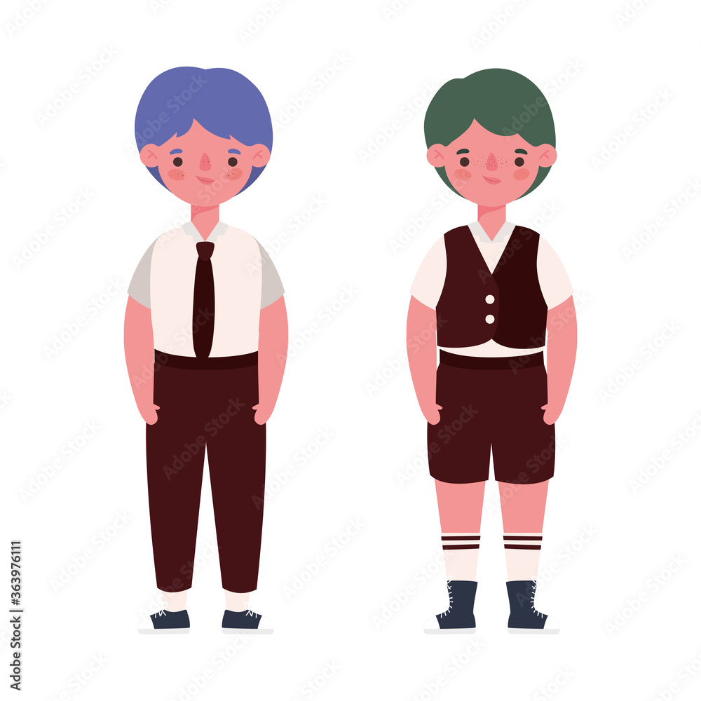 Boys kids cartoons with uniforms design, Back to school eduacation class lesson theme Vector illustration