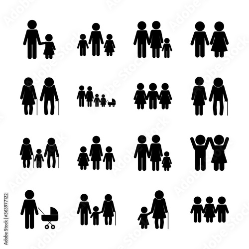 avatars silhouette style icon set design, Family relationship and generation theme Vector illustration