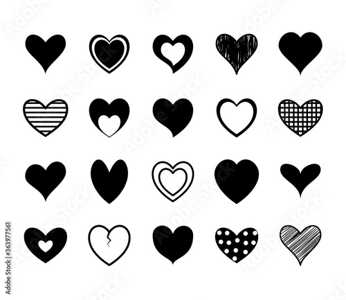 Hearts silhouette style icon set design of love passion and romantic theme Vector illustration