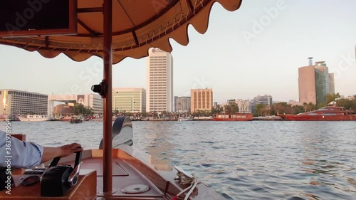 Dubai creek, the old and historic side of Dubai city | Old Arabian architecture and buildings | Al Seef District, outdoor shopping and restaurants photo