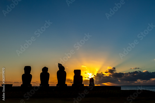 Easter Island, Moais Tahai Archaeological Complex, Rapa Nui National Park, Chile. photo