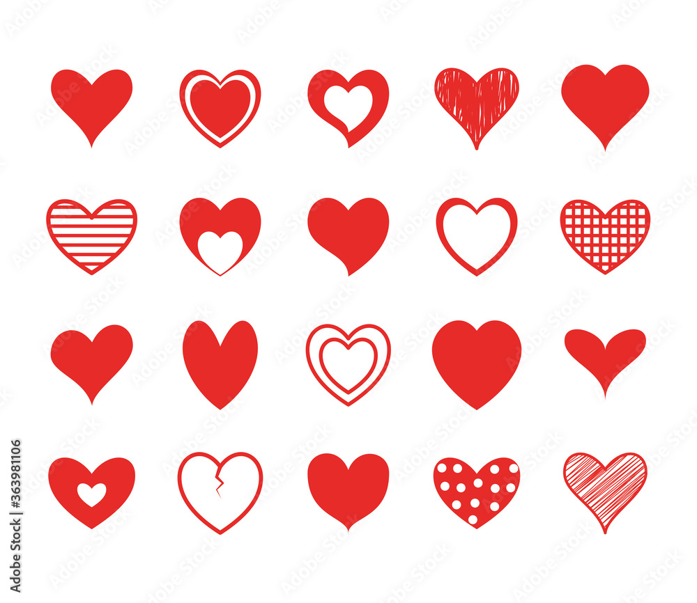 Hearts flat style icon set design of love passion and romantic theme Vector illustration - obrazy, fototapety, plakaty 