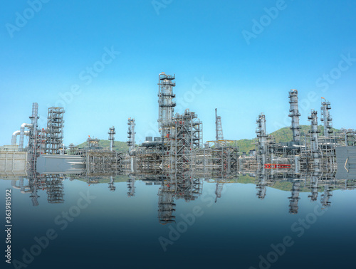 View of Refinery industry zone with beauty of the water reflection