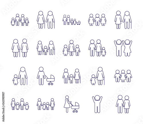 avatars line style icon set design  Family relationship and generation theme Vector illustration