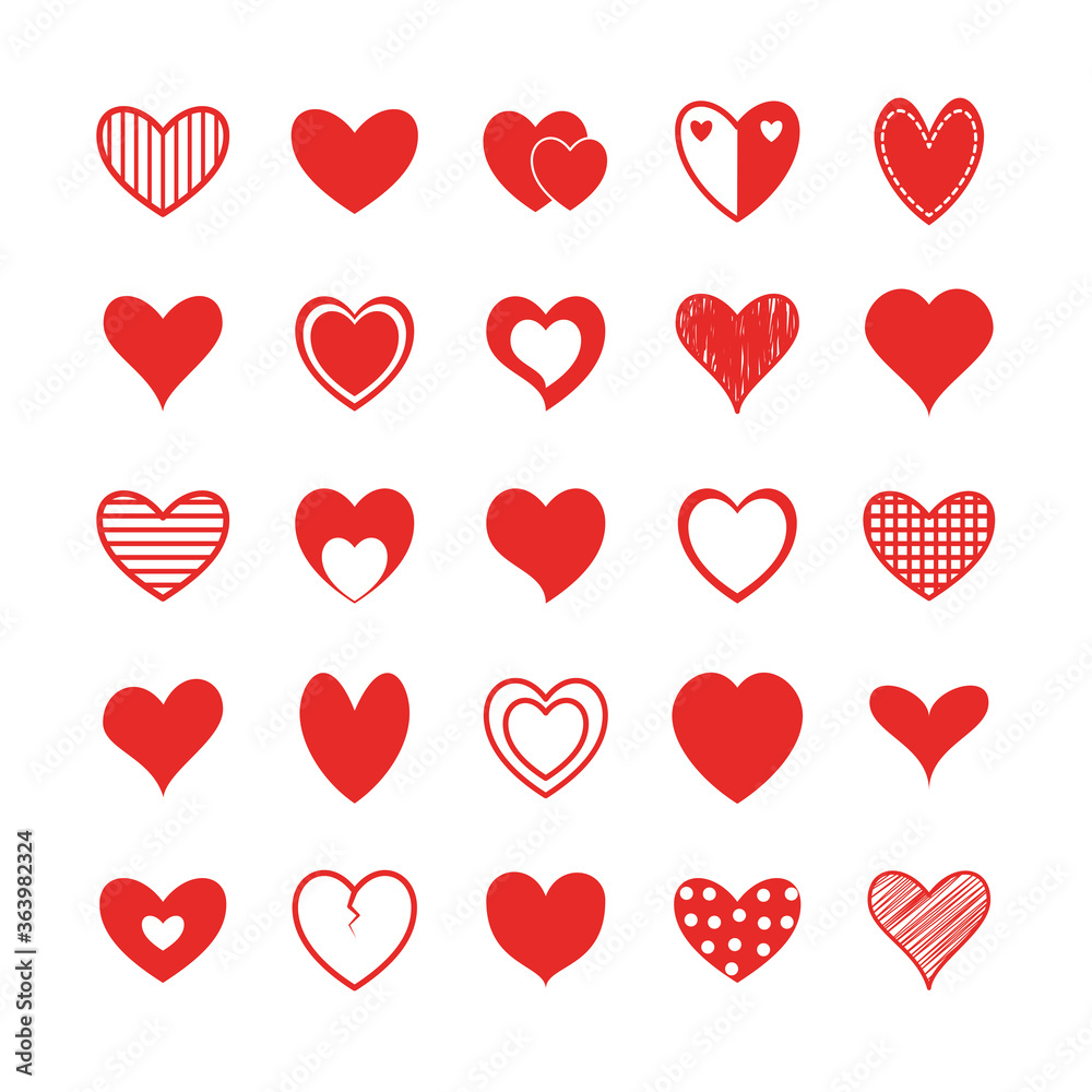 Hearts flat style icon set design of love passion and romantic theme Vector illustration