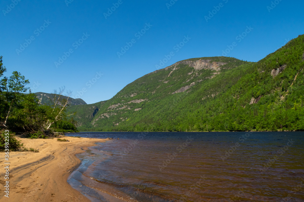 View of a beautiful sand beach in the Hautes-gorges-de-la-rivière-Malbaie national park, Canada View of a beautiful sand beach in the Hautes-gorges-de-la-rivière-Malbaie national park, Canada