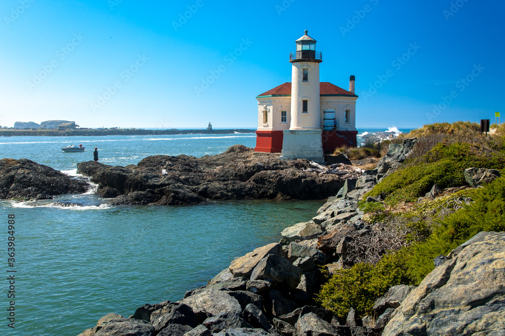 The Bandon Lighthouse on the Coquille River at Bandon, on the southern Oregon coast.