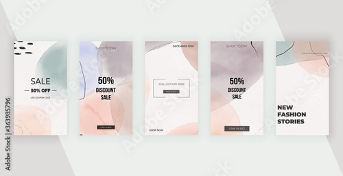 Social media banners with brown artistic freehand abstract hand painting shapes, lines. Modern neutral design for flyer, poster, card