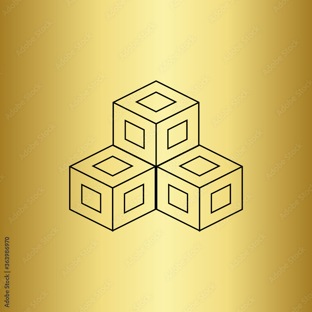 Obraz premium Three line art vector cube squares on a golden background