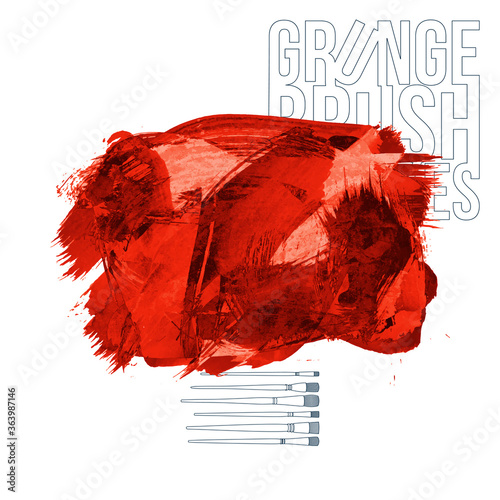 Red brush stroke and texture. Grunge vector abstract hand - painted element. Underline and border design.